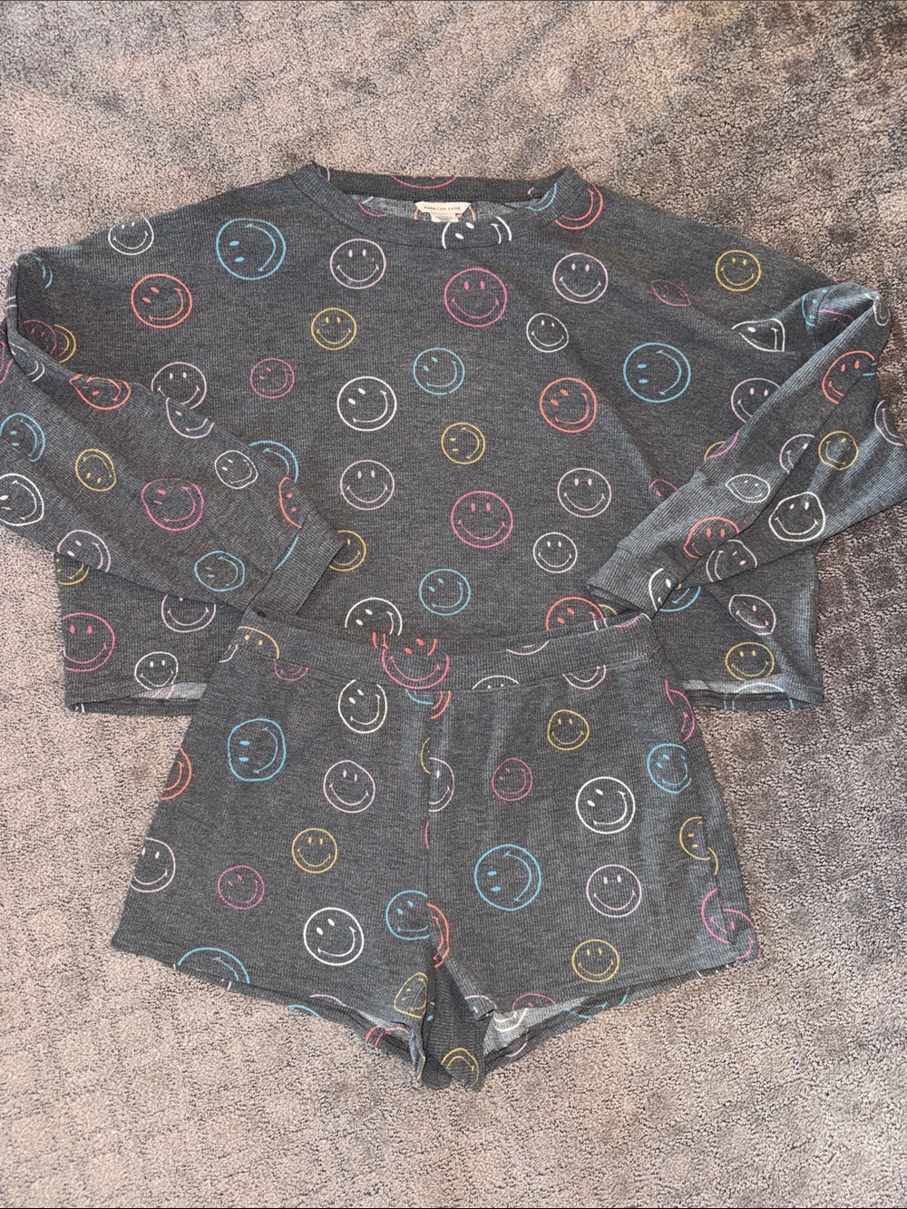 Gray Smiley Face Pajama Set - Multicolor Smiles